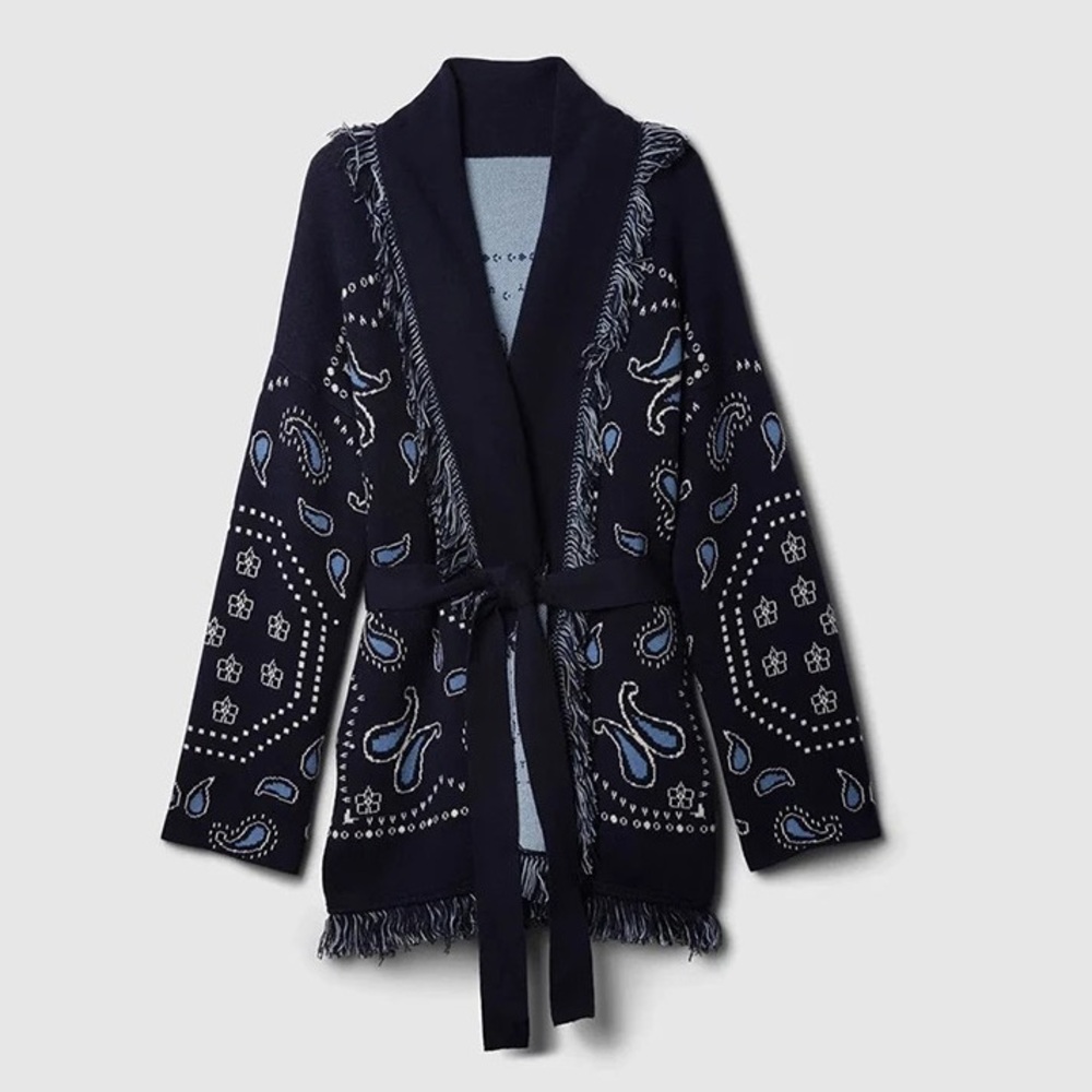 GAP Cotton-Blend Fringe Shawl Cardigan in Navy Blue - Size XS/S